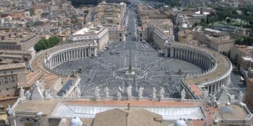 Rome, Vatican, Italy, Saint Peter's Square as seen from Michelangelo dome